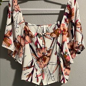 Leith Floral Print Cropped Button Down Blouse NWOT 1X